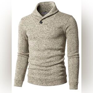 NWOT Men’s H2H Shawl Collar Heathered Ivory Sweatshirt Size XL